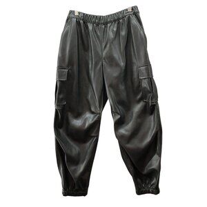 Gap Kids XXL (14) Faux Leather Parachute Pants Black Cargo Baggy Girls Boys